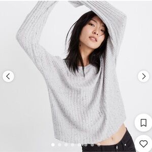 Madewell Light Gray Ribbed Scoop Crewneck Sweater